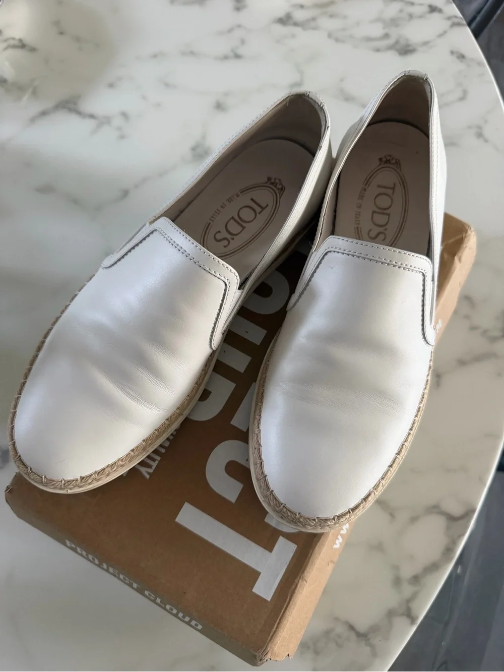 Tod's White Leather Slip-On Espadrille Mule